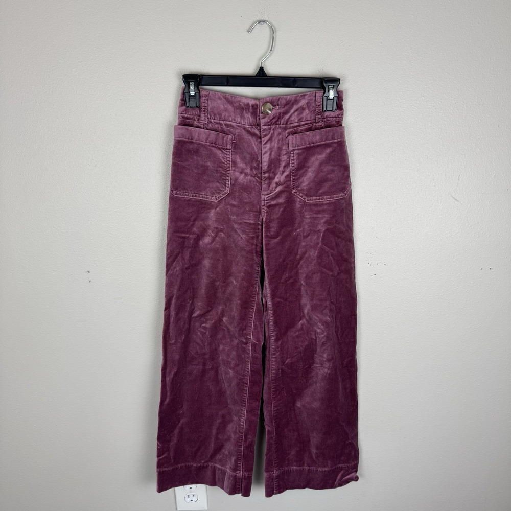 Maeve Anthropologie Colette Pants Womens 23 Mauve Pink Velvet Wide Leg Crop